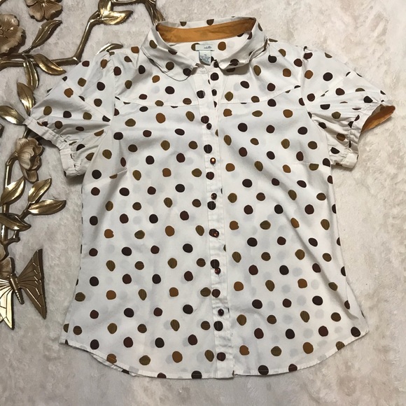 Anthropologie Tops - ANTHROPOLOGIE Odille Brown Polkadot Shirt Size 10